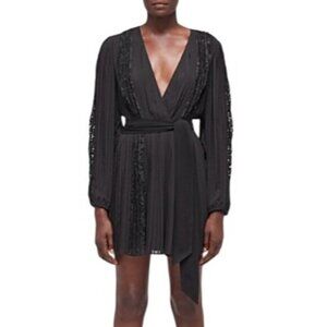 The Kooples Black Lace Detailed Dress Elegant Long Sleeves MSRP $415